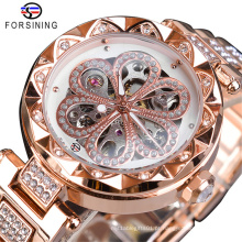184 Forsining Moda Feminina Relógio Top Marca Diamante Feminino Automático Relógios Mecânicos Impermeáveis ​​Luminous Hands Clock